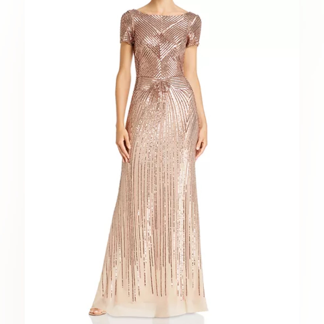 Aqua Sequin Boat Neck Gown In Rose Gold Womens 2